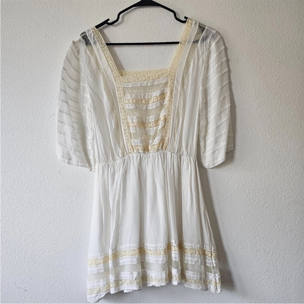 Tularosa White Lace-Panel Square Neck Mini Dress